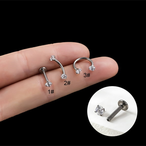 G23 Titanium Clear Cubic Zirconia Flat Round Straight Barbell Labrets Cartilage Earrings Stainless Steel color 8mm
