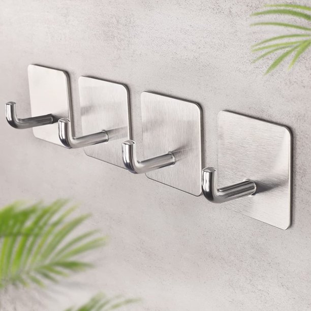 Ganchos adhesivos de alta resistencia para colgar en la puerta de la toalla de pared, soportes impermeables de acero inoxidable para colgar ropa, gancho de baño, paquete de 4