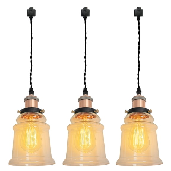 Kiven J Track Pendant Lightning, 3 Lights Modern J Track Light Heads with Glass Shade for Bedroom Kitchen Home Lighting,E26 Socket