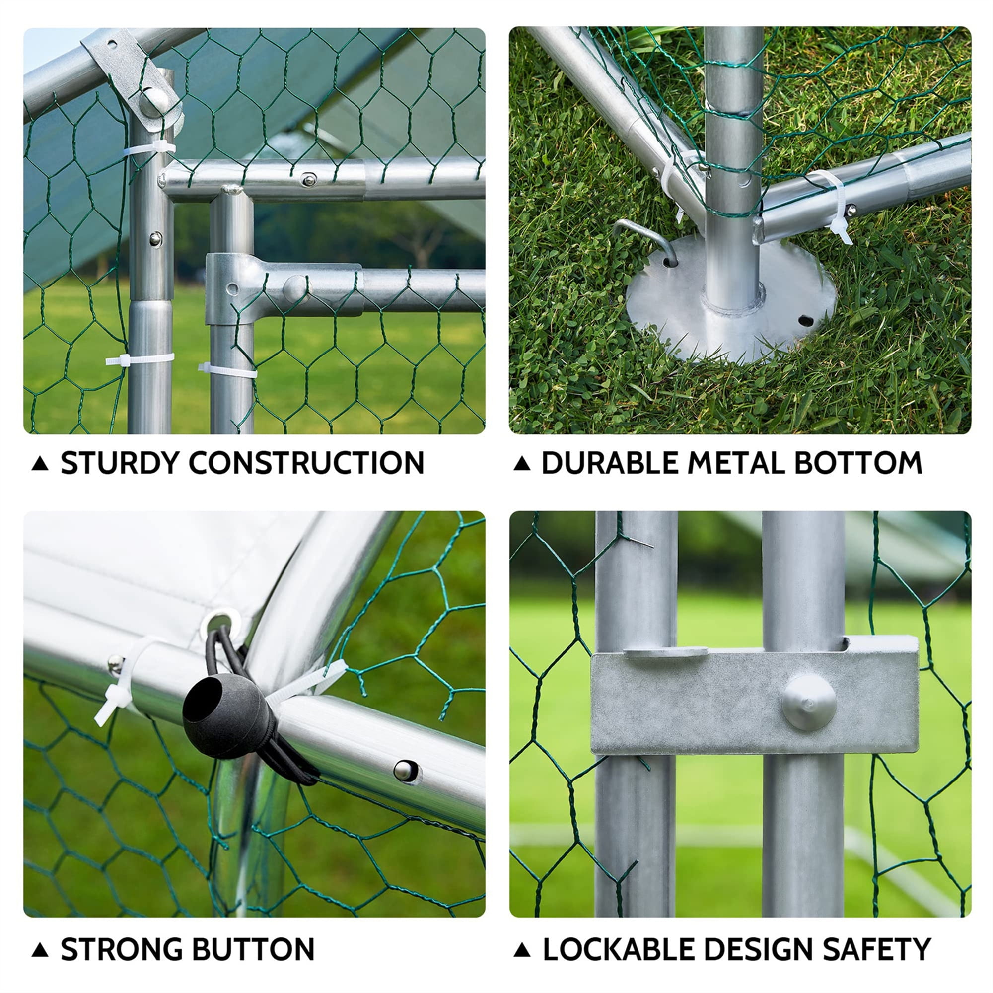 Aukfa Chicken Coop, 13 ft Large Chicken Run Cage Outdoor, Heavy Duty Spire Shaped Metal Frame, Silver