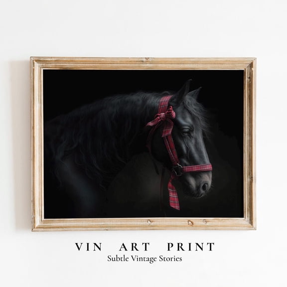 Vintage Black Horse Wall Art Equestrian Rustic Decor, Unframed Paper Print Size 8x12