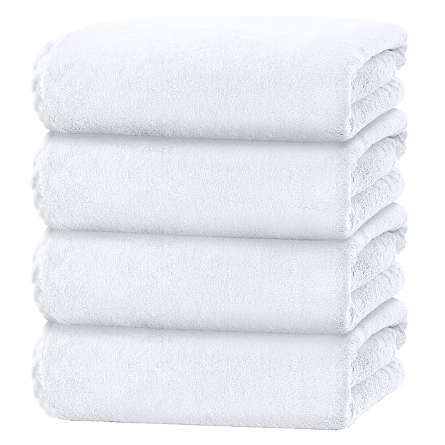 Juego de 4 Toallas de Baño Blancas, Toallas de Baño Grandes y Ultrasuaves 35x70in, Toallas de Hotel Altamente Absorbentes y de Secado Rápido para Baño Gimnasio Natación, Sábanas de Ducha de Microf...