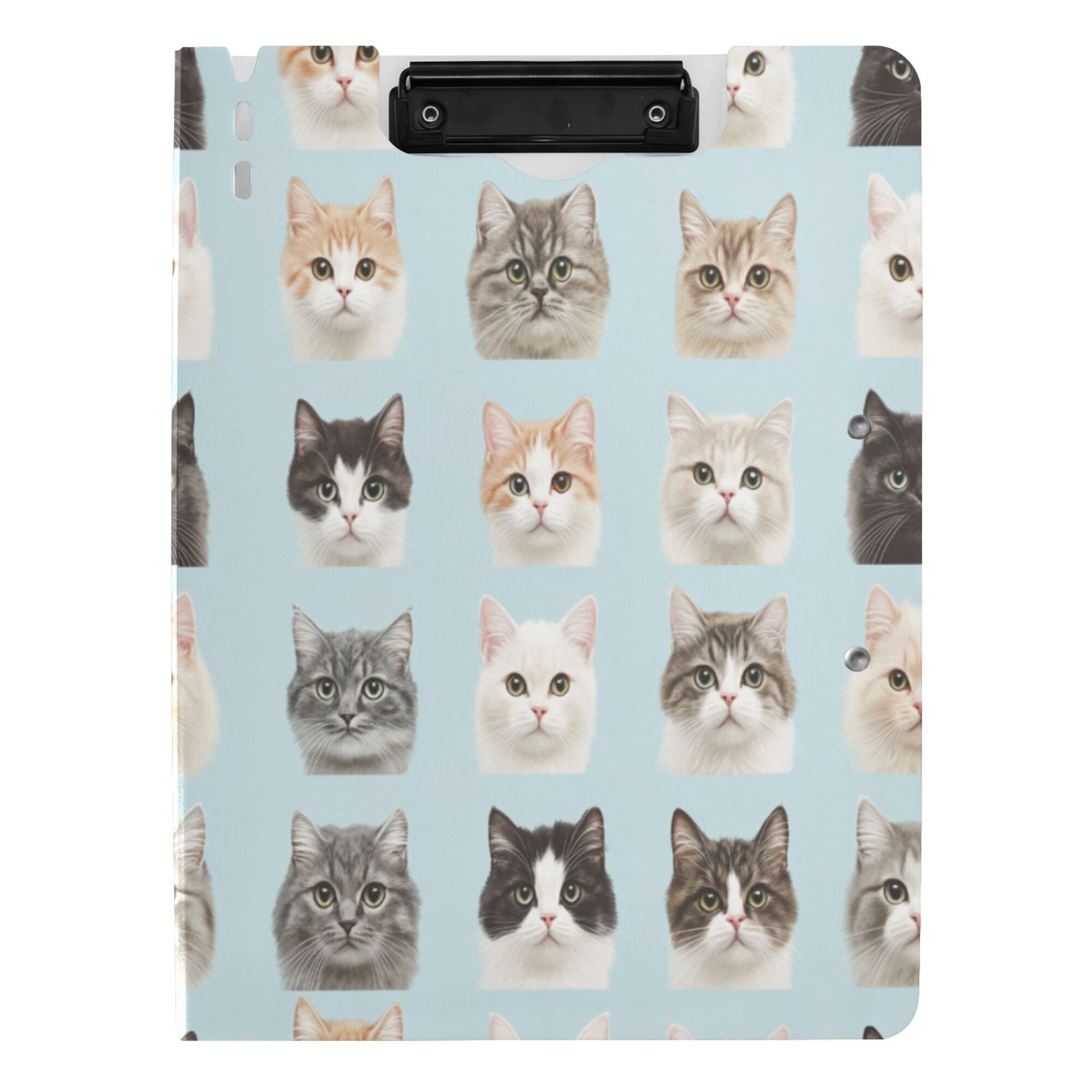 FORMRS A4 Clipboard Folder with Pen Holder Horizontal Foldable School Office Binder, Cute Cat Faces