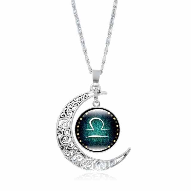 Fiudx Collar de Astrología, Colgante Astrológico Único, Joyería de Uso Diario, Regalo para Esposa, Novia, Mamá, Cumpleaños, Navidad, Acción de Gracias, Cadena de 45 Cm + 5 Cm, Aleación y Vidrio.