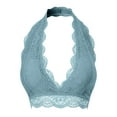 thumbnail image 2 of URBAN DAIZY Women's Seamless Lace Bra Scalloped Halter Padded Crop Top Lined Bralette Plunge Comfort Pads Yoga Bustier A17_6328 Blue Grey 2XL, 2 of 6
