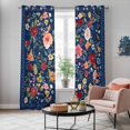 thumbnail image 5 of Navy Blue Flowers Kitchen Curtains 96 Inch Length, Spring Vintage Floral Leaves Farmhouse Grommet Top Bedroom Living Room Curtains, Light Filtering Cafe Curtain Drapes 2 Panels Set 104''x96'', 5 of 9