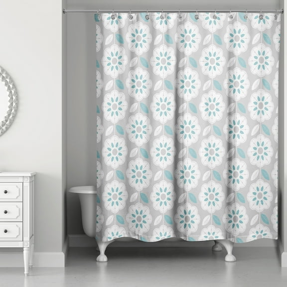 Creative Products Gray And Teal Mod Flowers 71x74 Shower Curtain