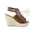 thumbnail image 3 of BLISSFUL STEP Peep Toe Double Ankle Strap Espadrilles Platform Wedges Heel Sandals for Women Brown 6.5, 3 of 6