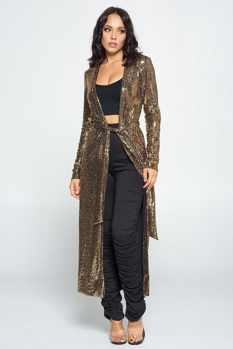 Womens Autumn Hot Cover Up Shinning Sequins Open Front Cardigan Coat Stage Dress 