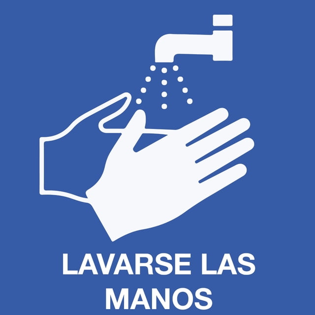 Señalamiento: "Favor de lavarse las manos", en azul y blanco. Plástico estireno calibre 40, ideal para interior y exterior, 20 x 20 cm. Señalética, Letrero, Señal de seguridad cuadrada, contingencia.