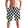 thumbnail image 4 of joogoo Men's Swim Trunks White and Black Checkered Grid Art Pattern Beach Shorts with Pockets XL, 4 of 6