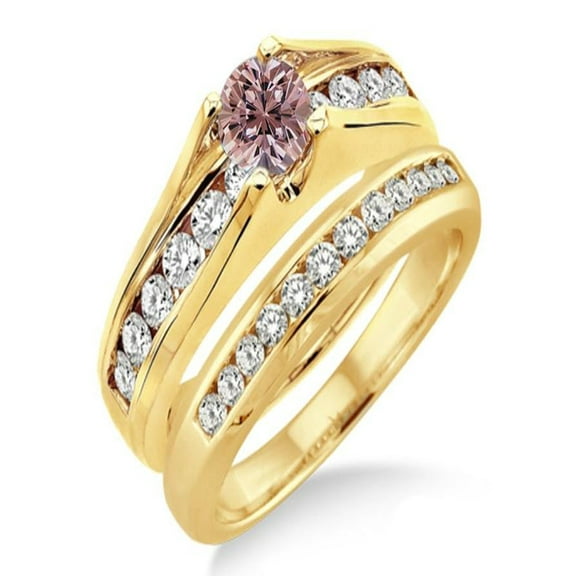 1.25 Carat Morganite & Diamond Bridal Set on 10k Yellow Gold