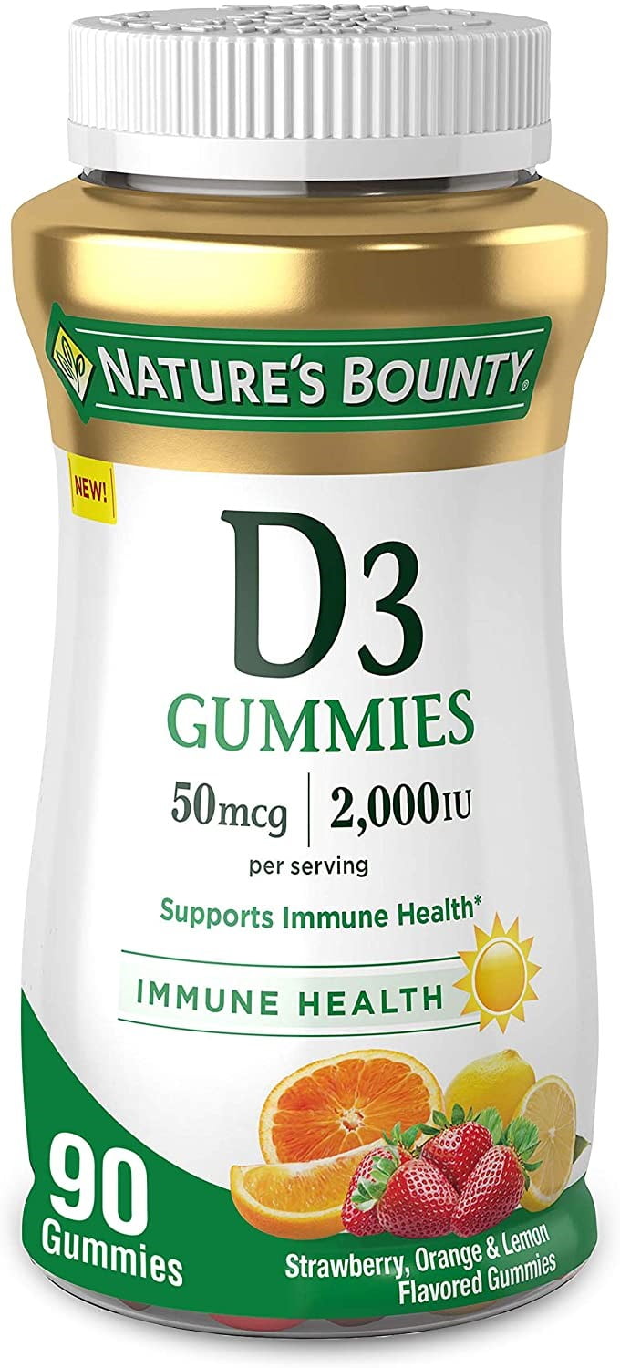 Nature's Bounty Vitamin D3 Gummies, Vitamin Supplement, Supports Immune Health, 50mcg, 2000IU, Mixed Fruit Flavor, 90 Gummies 1 ea (Pack of 2)