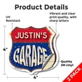 thumbnail image 2 of Justin's Garage (2 Pack) 4 inch X 4 inch Shield Shaped Heavy Duty 3.2 mil Vinyl Decals Weather Resistant, UV Protected To last, Gift for Dads and Uncles Classic Americana Crafted in the, 2 of 6