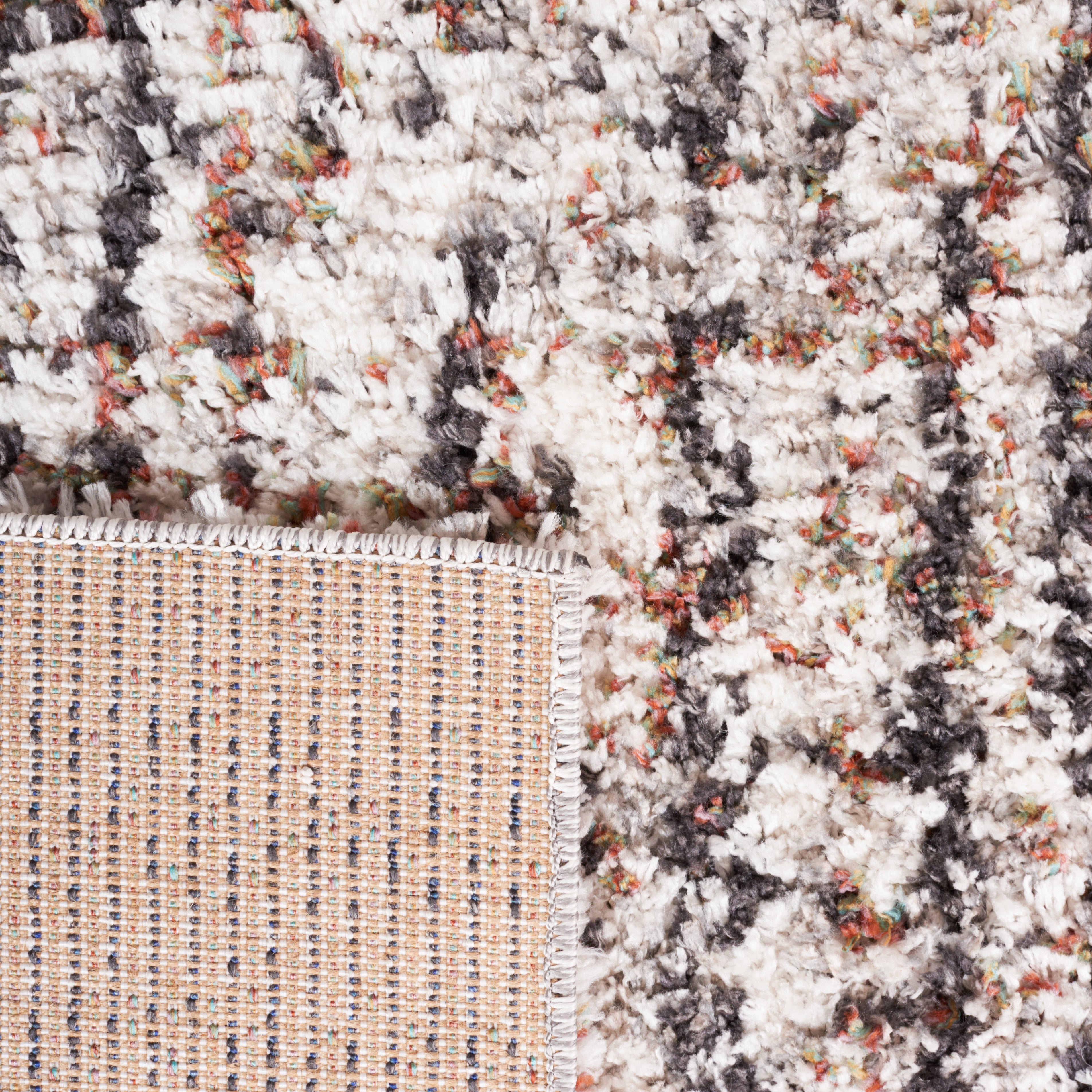 SAFAVIEH Jericho Rowan Striped Polyester Shag Area Rug, Black/Rust, 5'3" x 5'3" Round
