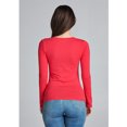 thumbnail image 3 of Emmalise Women's Casual Basic V-Neck Tshirt Long Sleeves Tee Top - Fuchsia, S, 3 of 4