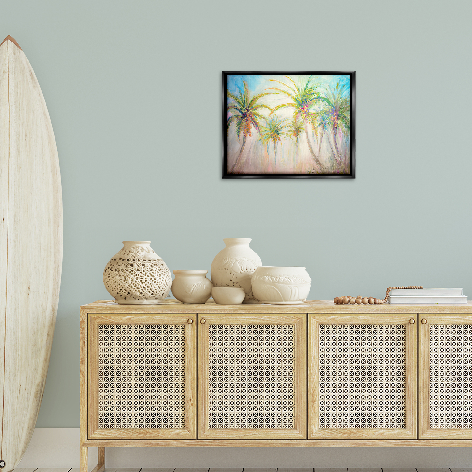 Stupell Industries Swaying Palms Abstract Botanical & Floral Painting Black Floater Framed Canvas Art Print Wall Art, 21 x 17