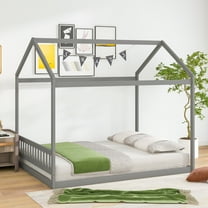 Euroco Wood Queen Size House Shaped Canopy Bed for Adults Living Room, Gray