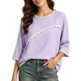 thumbnail image 3 of Jinhomg Ladies 3/4 Sleeve Blouses Cotton Blend Tops with Frayed Edge Lightweight Business Casual Summer Outfits for Women 2026 Purple,L, 3 of 9