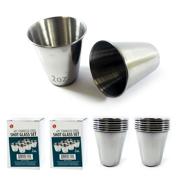 12 Pc Stainless Steel Shot Glass Set 2 Oz Cup Bar Drinking Shots Party