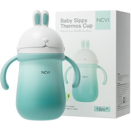 NCVI Rabbit Stainless Steel Straw Cup, 10 Ounce with 2 Straw (Green)