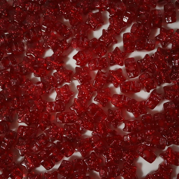 Star Beads Red Glitter Sparkle 13mm Pony Beads Large Hole Made in USA