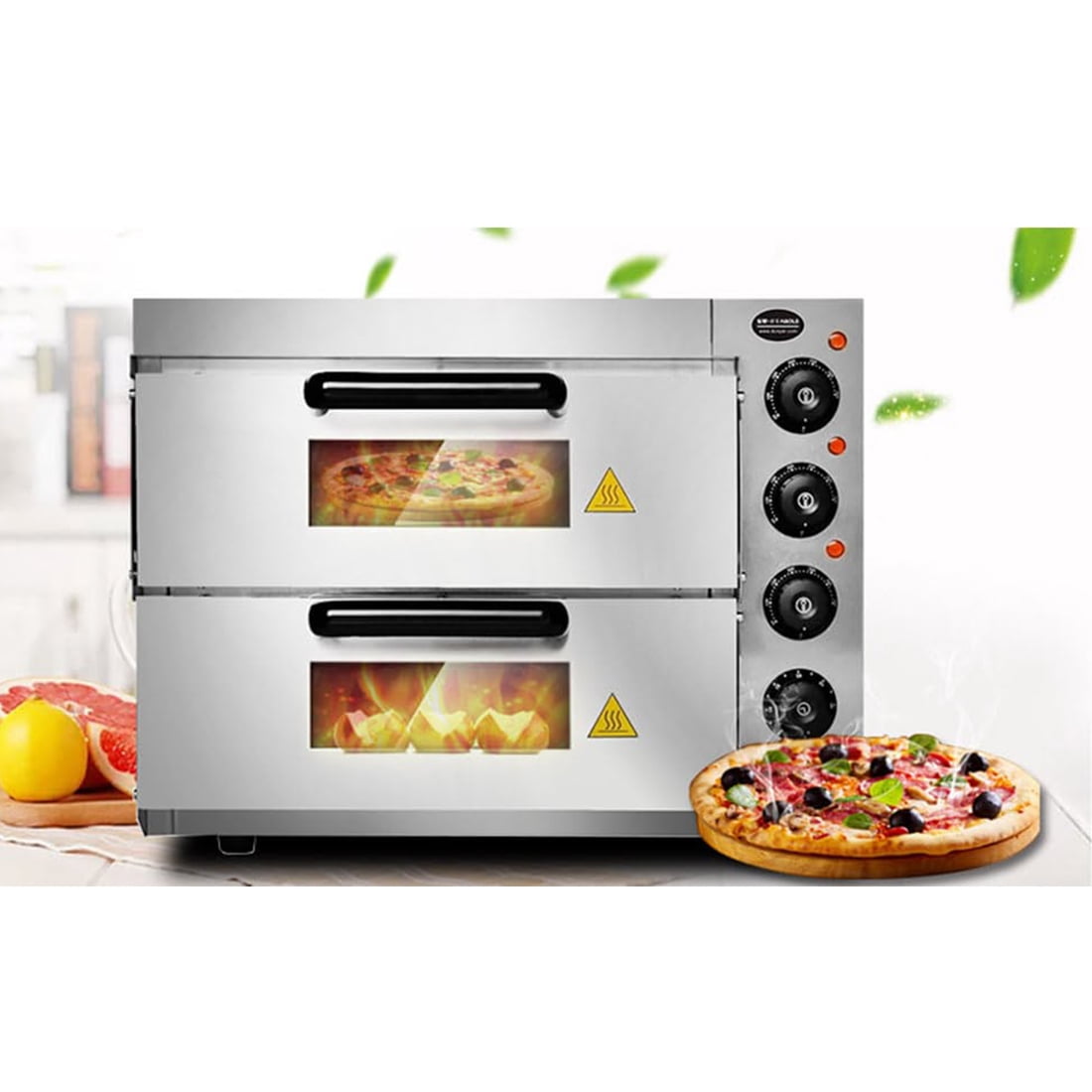 Commercial Double-Decker Pizza Oven Electric 16'' Pizza Snack Maker Machine 110V 3KW