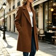 thumbnail image 6 of Zeliretfy Womens Pea Coat Notch Lapel Double Breasted Oversized Overcoat Long Sleeve, Classic Solid Color, with Pockets, Blend Elegant Trench, Chunky Warm Winter Outerwear, for Business, Travel, 6 of 9