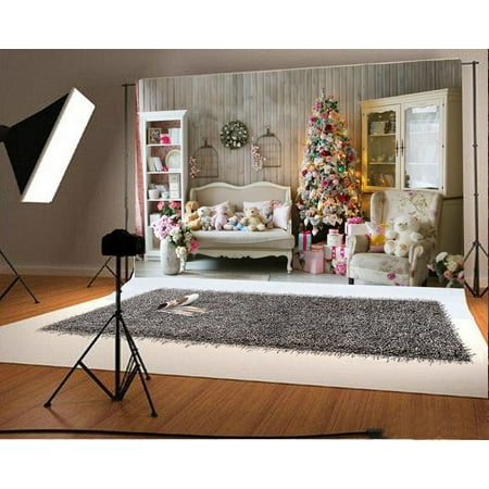 Image of MOHome 7x5ft Christmas Photography Backdrop Children Room Tree Interior Decorations Gift Box Sofa Bear Dolls Cage Scene Photo Background Children Baby Adults Portraits Backdrop