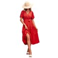 thumbnail image 4 of VISgogo Vestido Midi Elegante de Verano para Mujer, Vestido de Manga Corta con Cuello en V de Color Sólido con Cinturón para Fiesta en la Playa VISgogo  moda, 4 of 8