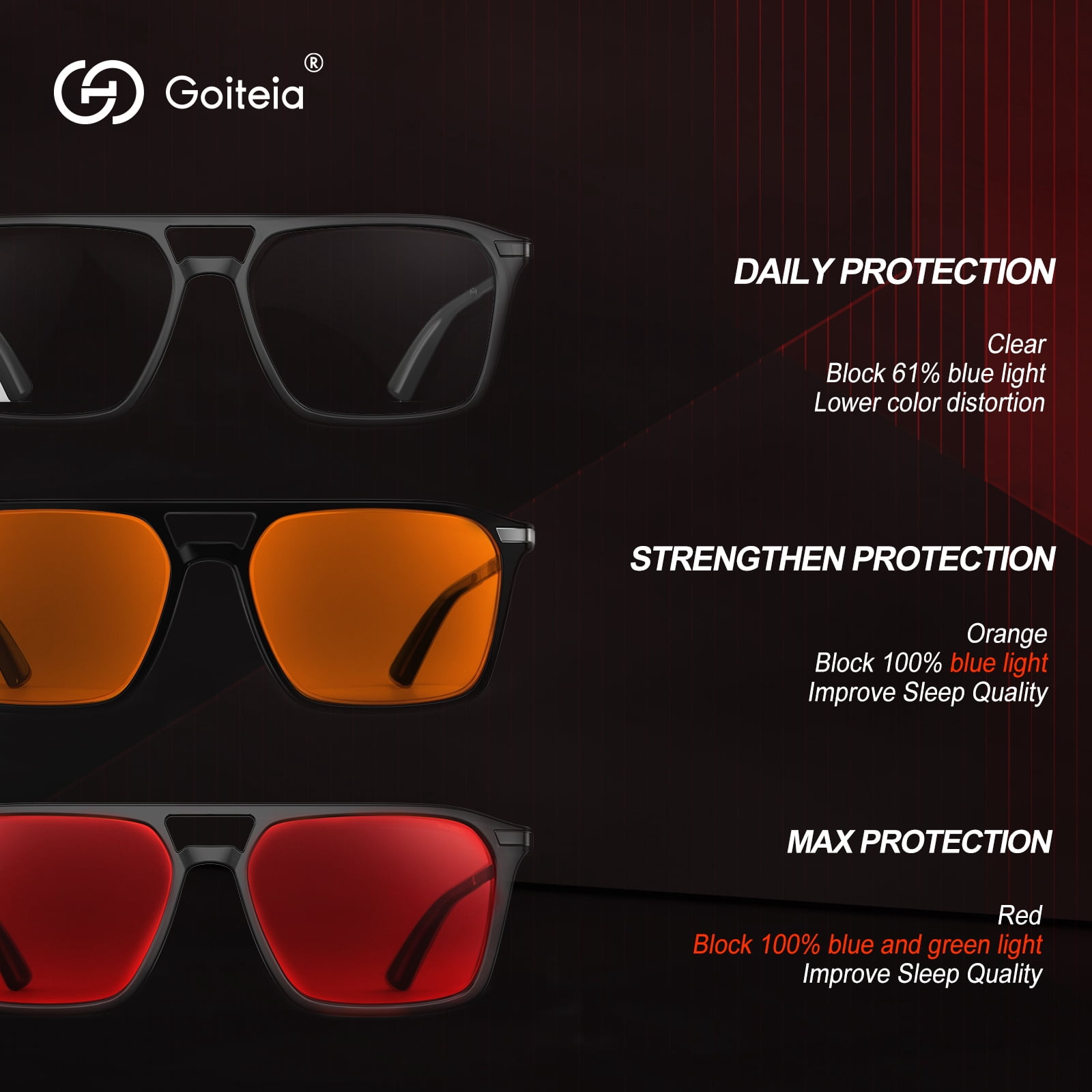 Goiteia Red Blue Light Glasses for Sleep-Blocking Blue & Green Light, Red Lens Glasses for Relieve Eye Strain & Improve Sleep