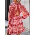 thumbnail image 5 of Womens Spring Summer Deep V Neck Ruffle Long Sleeve Floral Print Mini Dress, 5 of 10