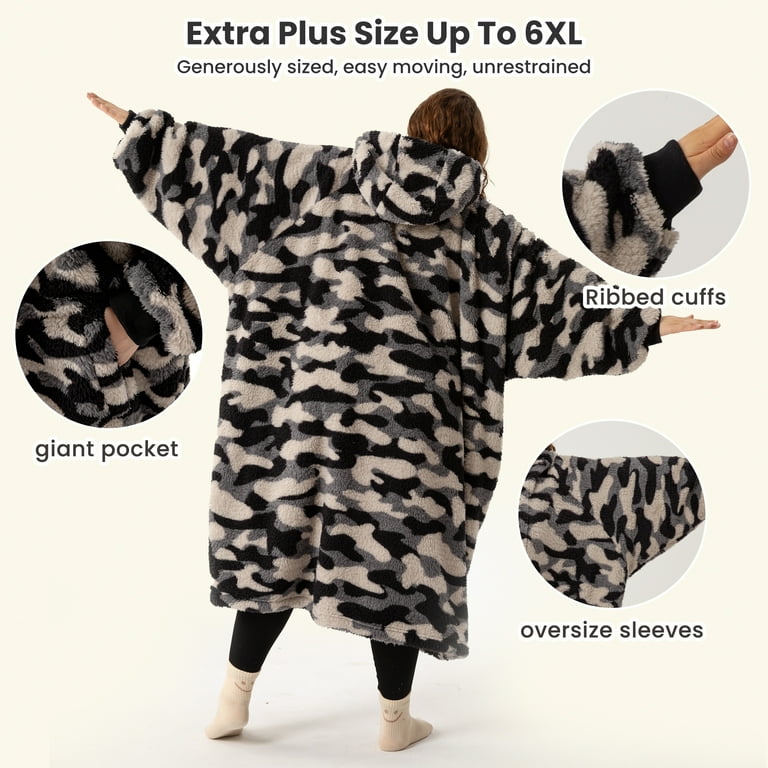 Winthome Felpa con cappuccio oversize Sherpa, grande coperta con cappuccio, super calda e morbida, per adulti, uomini, donne, regalo per amici di famiglia, Grigio 1, XL