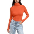 thumbnail image 2 of Women's Mock Turtle Neck Tops Thermal Underwear Tops Winter Undershirt T-Shirts Long Sleeve Shirts Slim Fitted Tops Lightweight Pullover Tees Thermal Layering Tops Turtleneck Shirt Orange S, 2 of 7