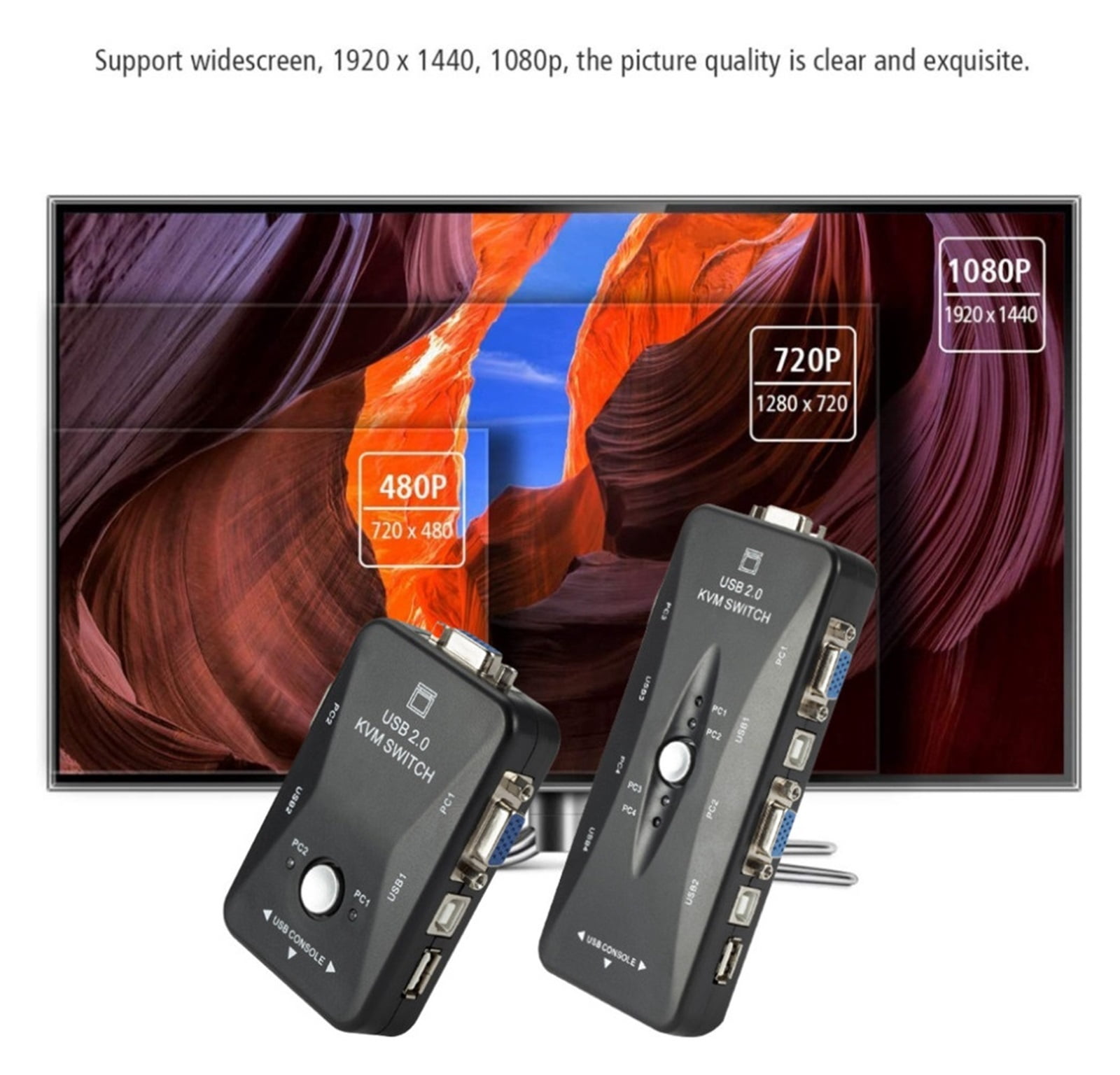 USB KVM Switch Switcher 4 Port VGA SVGA Switch Splitter 1920*1440 VGA Video Switch For USB Device Keyboard Mouse Monitor Adapter ,Effortless Switching