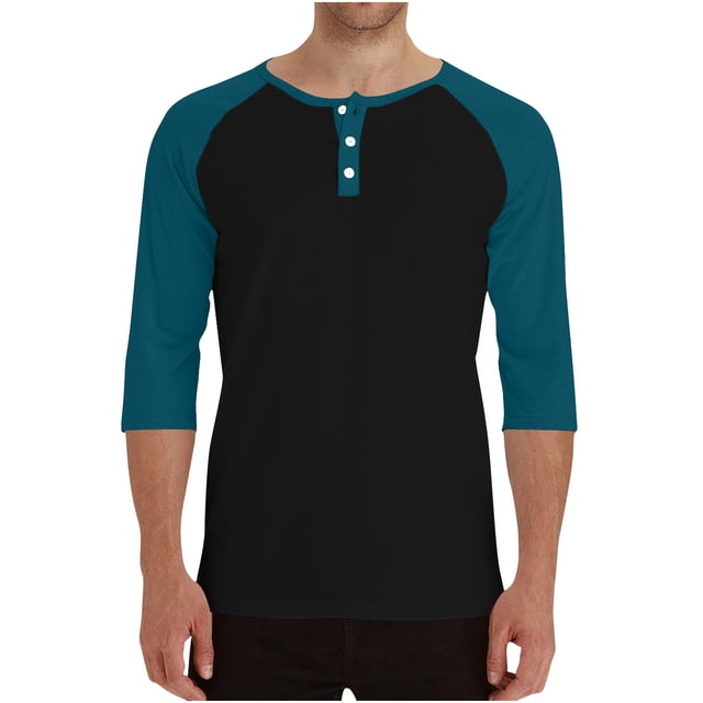 HAiming Mens 3/4 Sleeve Baseball Shirt Casual Crew Neck Button Pullover Tops Color Block Athletic Tee
