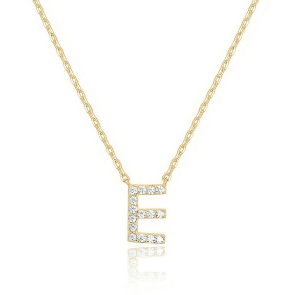 Bonjour Jewelers 14k Yellow Gold Created White Sapphire Initial E Letter Pendant Necklace Plated
