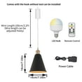 thumbnail image 3 of FSLiving Rechargeable Battery Operated Pendant Light with Sleeve&Round Hook Adjustable Wire Length Dimmable Hanging Light French Gold Base Outer Black Inner Gold Cone Shade for Nightstand - 1 Light, 3 of 6