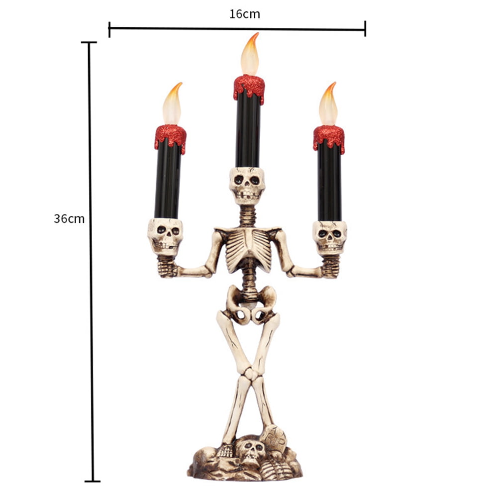 DELITLS Candle Light Plastic Candelabra 3-Candle Halloween Smokeless Skull Electronic Random