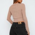 thumbnail image 4 of Top ajustado de mujer Color sólido Slim Fit Top de manga larga Traje diario expuesto al ombligo Hugtrwg Para estrenar, 4 of 6