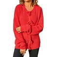 thumbnail image 1 of WEIYLL Hauts pour Femmes Nœud Bouton Col Rond Manches Longues Chandail Tricoté Uni Rouge Décontracté Automne Hauts,L, 1 of 8