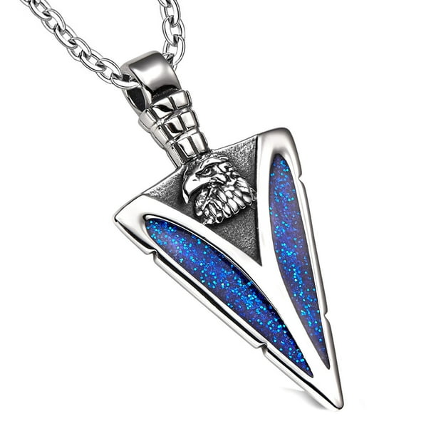 Bestamulets Arrowhead American Eagle Head Brave Powers Amulet Sparkling Blue Pendant 22 Inch Necklace Com - Eagle Arrowhead Pendant Necklace