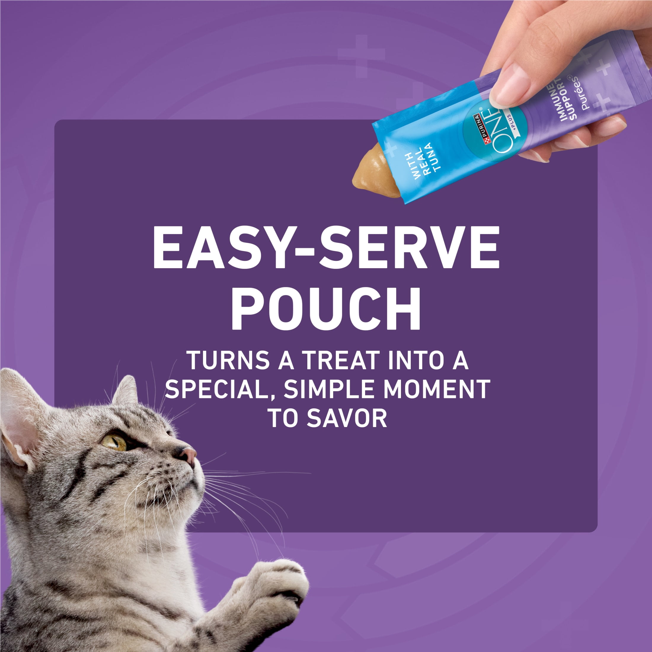 (30 pack) Purina ONE Plus Immune Support Purees With Real Tuna Lickable Cat Treats, 1.4 oz.
