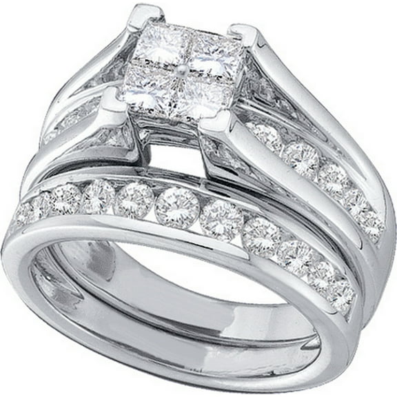 10kt White Gold Womens Diamond Princess Bridal Wedding Engagement Ring Band Set 7/8 Cttw