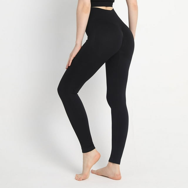 Pantalon de Yoga de Remise en Forme pour Femmes à Taille Haute Effet Rehausse-Fesses en Pêche, Noir, Montré sur une Vue de Profil Latéral. Ces Pantalons Athlétiques Offrent une Coupe Taille Haute pour un Ajustement Flatteur et Sont Fabriqués en Matériau polyester Confortable, Convenant aux Tenues Décontractées et Actives. Idéal pour le Yoga, les Entraînements Ou les Activités Quotidiennes.