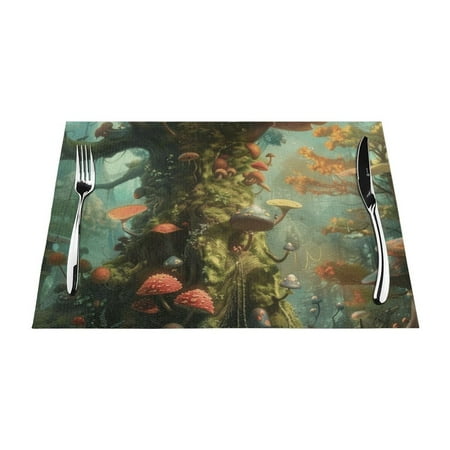 

Dreamlike forest PVC meal mat dining table mat PVC washable woven vinyl meal mat Insulation top meal mat Table mat Natural color