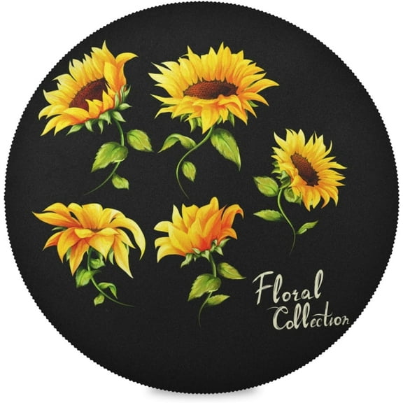 48"X 48" Sunflowers Floral Black Elastic Fitted Edged Round Tablecloth Fade Resistant Anti-Shrink Table Cloth Washable Table Cover for Banquet Home Indoor or Outdoor
