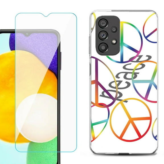Slim-Fit Gel TPU Phone Case for Samsung Galaxy A23 5G, with Tempered Glass Screen Protector, by OneToughShield ® - Colorful Peace