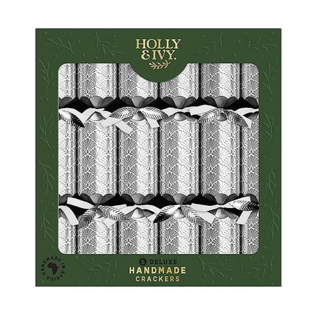 14" Holly & Ivy Silver Scallop Deluxe Christmas Party Crackers - 6 Pc.