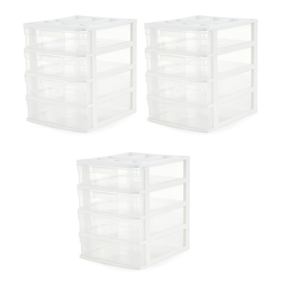 Gracious Living Rangement de Bureau à 4 Tiroirs avec Couvercle Organisateur, Blanc (Lot de 3)